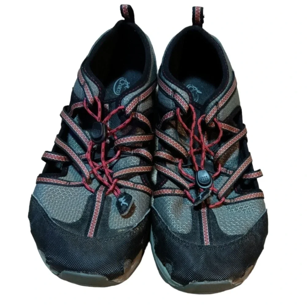 Chaco Outcross Kids Junior Hiking Shoes Grey Red Bungee J190201 Size 5 US 36 EUR